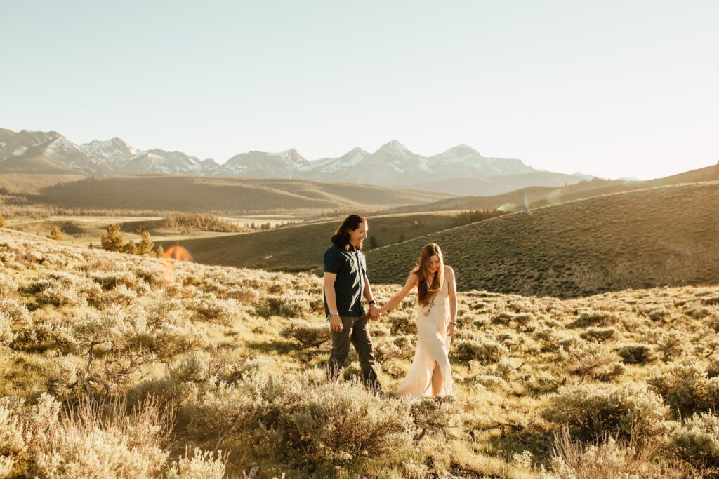 wedding photos in front of mountain range